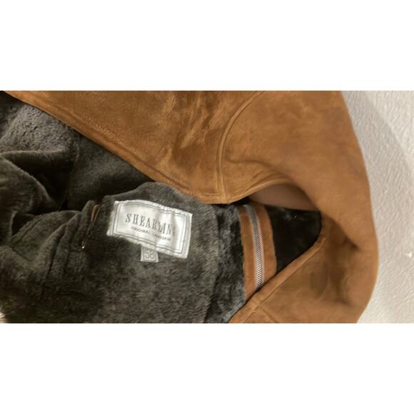 SHEARLING Original LAMBSKIN Sherpa Men's Coat Brown Suede Collar Sz 58 - Picture 10 of 11